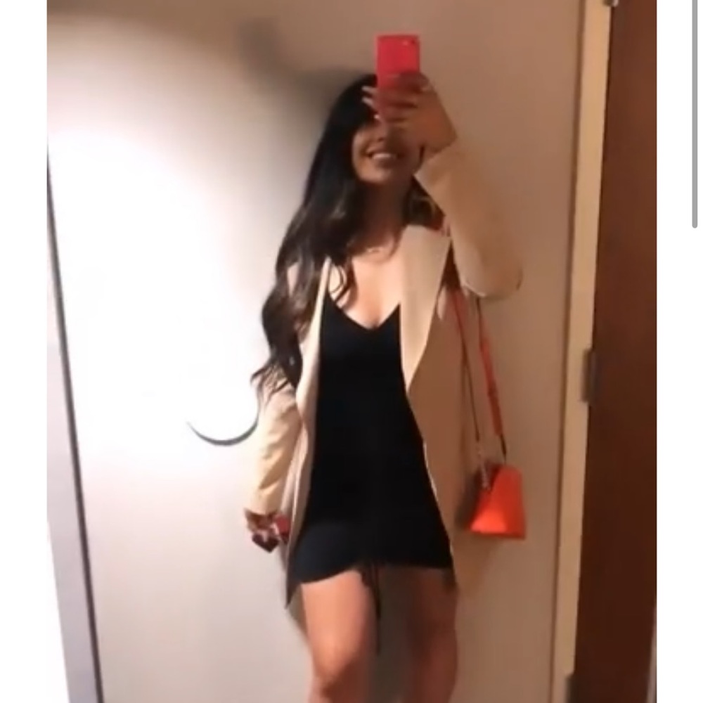 Black scrunch mini dress.